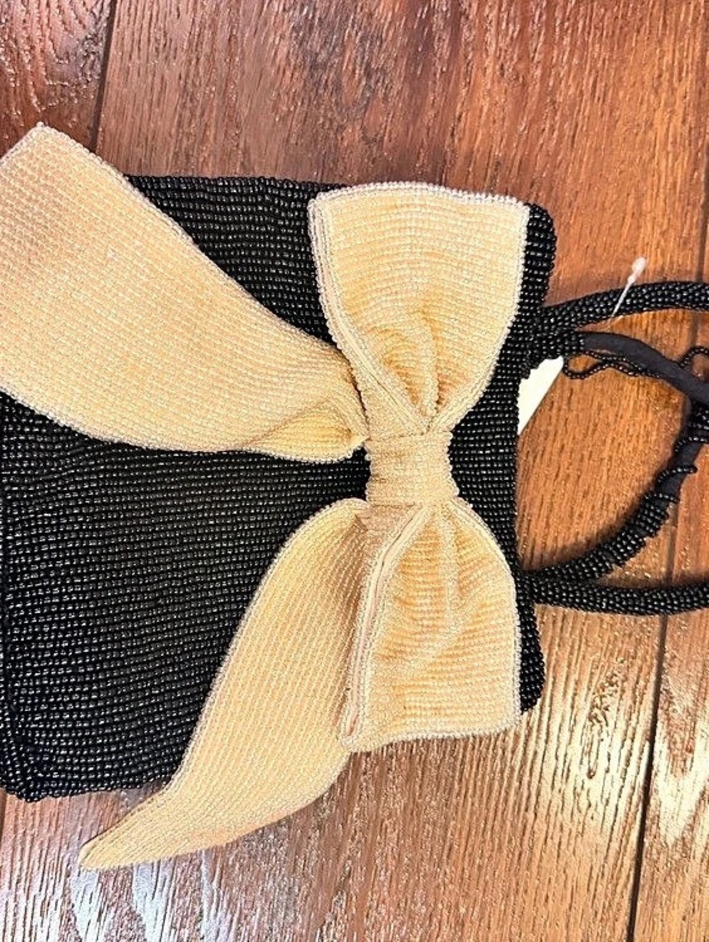 Anthropologie Beaded Bow-Tie Mini Bag Evening Bag in Black & Gold NWT